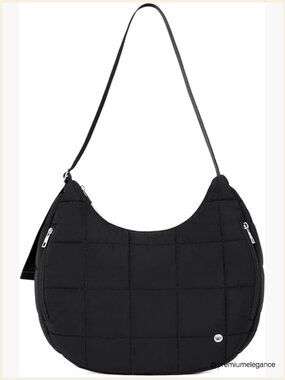 Puffer Crescent Shoulder Bag Nylon Quilted Handbag Sling Purse Adjustable Strap